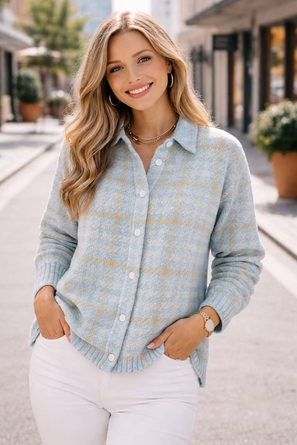 Tara | Checked Hoodie Blouse